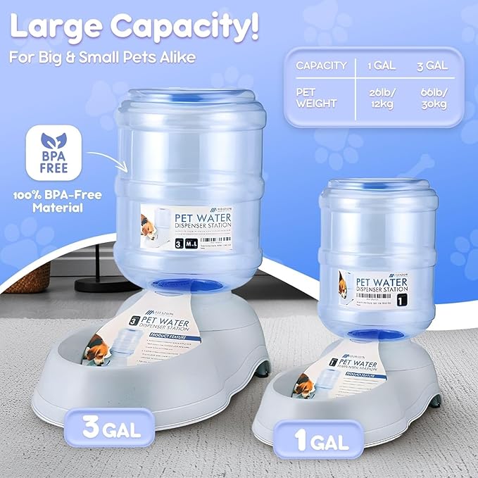 Flexzion Gravity Pet Water Dispenser Drinking Station for Dogs Cats (3 Gallon) Automatic Replenish Waterer for Small Large Breed Dog Cat,Feeding Watering Fountain Supplies Bottle Dish Bowl