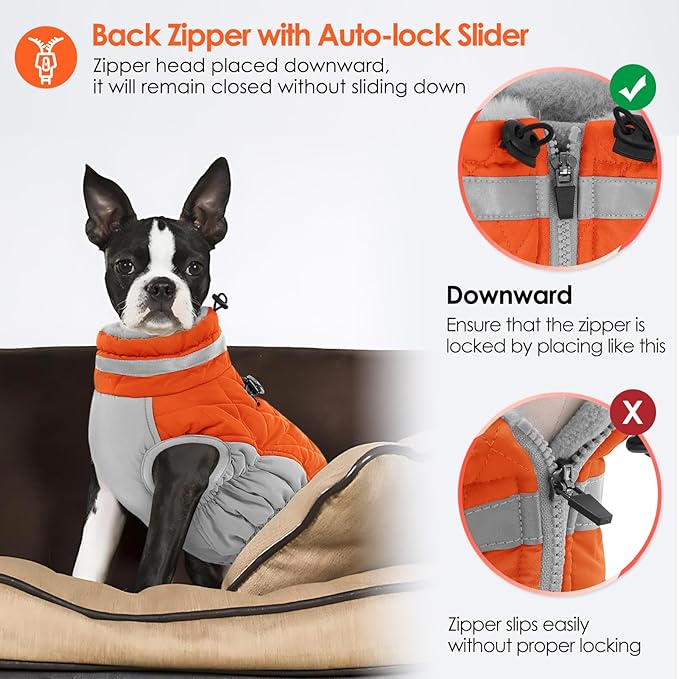 AOFITEE Dog Coat, Warm Dog Jackets for Small Dogs, Dogs Winter Coat with Harness Built in, Reflective Pet Winter Jacket, Waterproof Windproof Puppy Puffer Jacket Fleece Vest, Orange XS