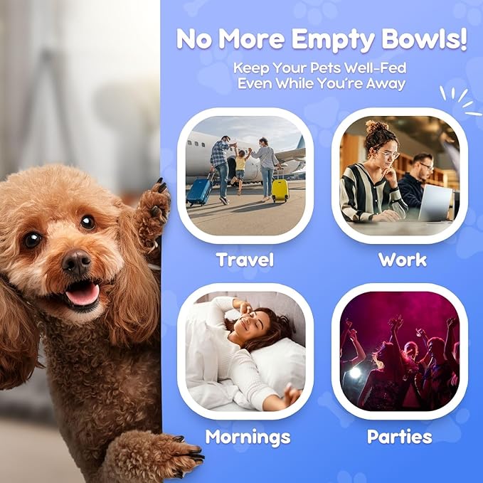 Flexzion Gravity Pet Feeder Food Dispenser (4-6 lb Size) for Dogs Cats Automatic Replenish Dry Food Storage Container Bowl for Small Medium Breed Dog Cat Animal Feeding Watering Fountain Supplies