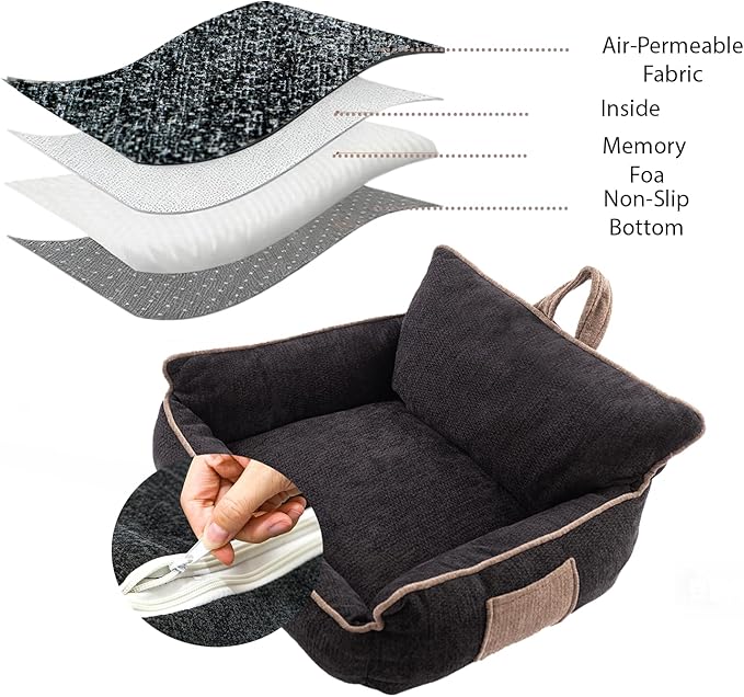 Large Orthopedic Dog Sofa Bed with Sides, Carry Handle & Side Pockets .Plush Chenille Orthopedic Pet Bed Couch for Large Dogs.Portable Snuggler for Indoor Use, Travel & Recovery (Black)