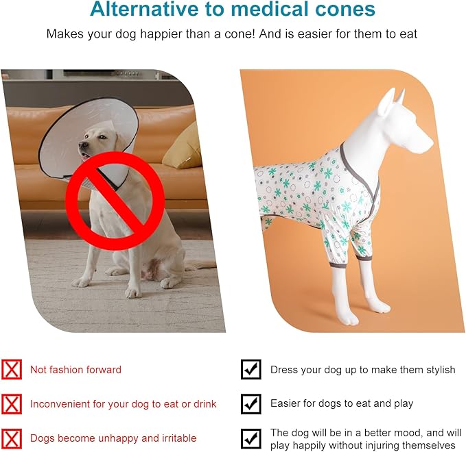 LovinPet Big Dog Onesie Shedding Suit, Pet Anxiety Relief Pj'S,Uv Protection Dogs Tshirt,Pet Clothes,Comfy Stretchy Fabric,Mint Floral Print,Large Dogs Pjs,Pullover Pitbull Clothes For All Seasons,3Xl