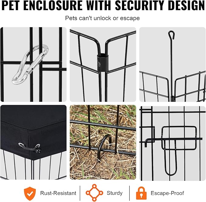 VEVOR Dog Playpen, 8 Pcs 30"H x 24"W Panels Foldable Metal Pet Exercise Pen, Dog Fence Indoor and Outdoor Pen with Door, 600D Oxford Fabric Top Cover, Pet Playpen for Dogs, Cats, Other Small Animals