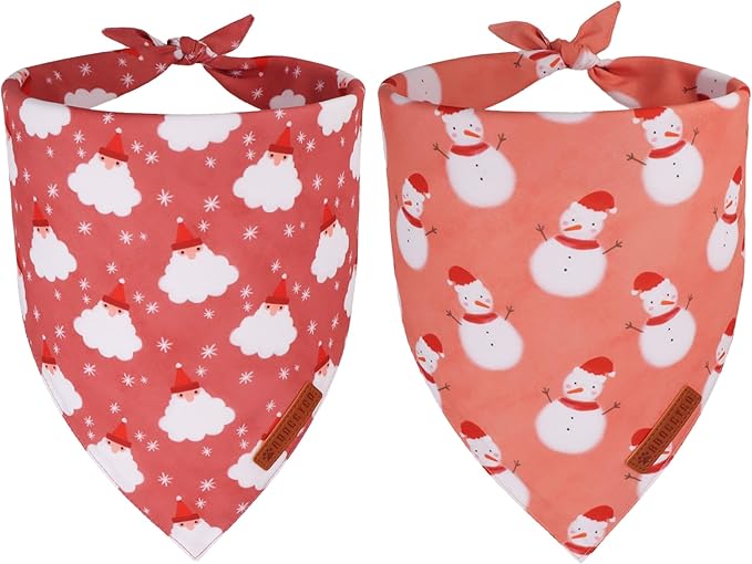 ADOGGYGO Dog Bandana Christmas Pet Scarf Bib Kerchief, Premium Durable Fabric, Red Green Santa Snowman Christmas Bandanas for Extra Large Dogs (X-Large)
