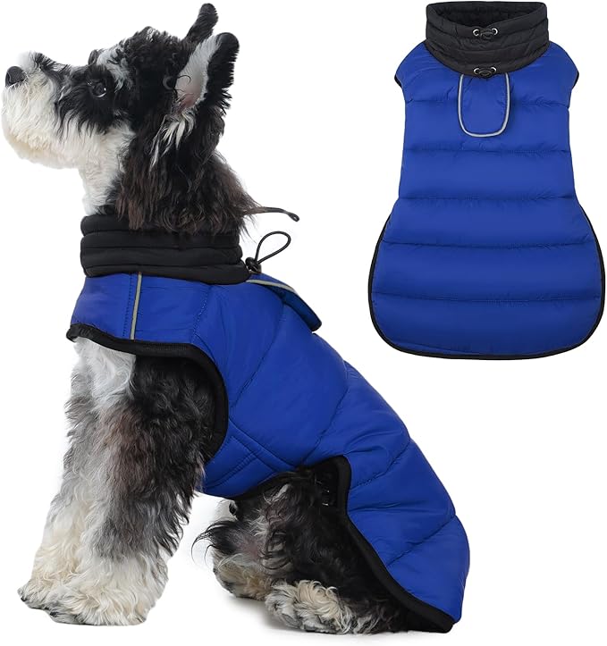 IDOMIK Waterproof Dog Winter Coat, Reflective Warm Dog Puffer Jacket with Harness Hole, Adjustable Lightweight Snow Jacket with Turtleneck, Pet Cold Weather Coats for Small Dogs,Blue,XS
