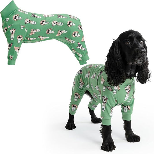Spark Paws Dog Pajama, Dog Recovery Suit Male, Onesie, Ultra-Soft and 4-Way Stretch, for Small Medium and Large Breeds - Pup Cup - L