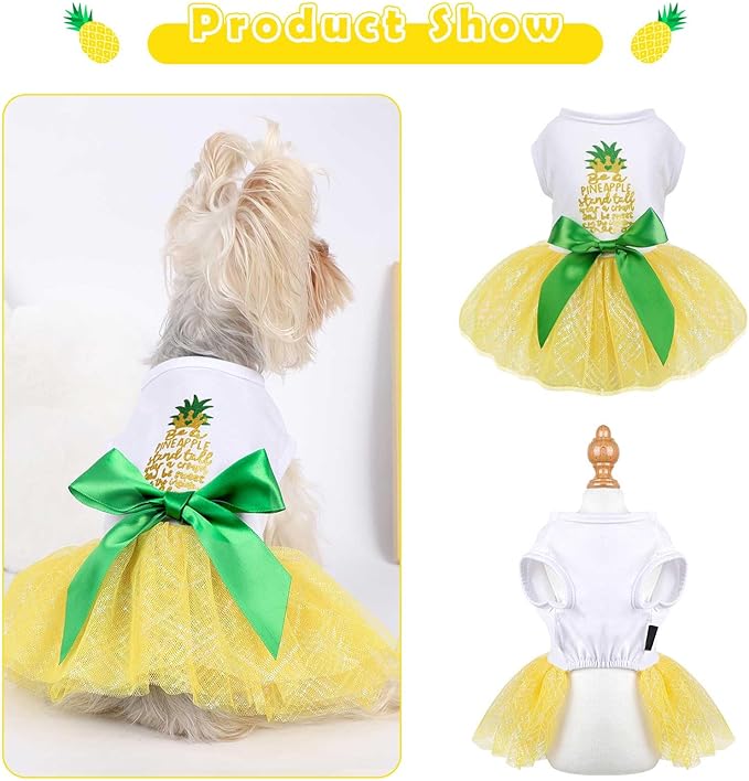 Dog Clothes for Small Dogs Girl, Spring Pet Dress Puppy Princess Tutu Cute Puppy Tulle Dresses Pet Clothes Cat Apparel Chihuahua Yorkshire Outfits (Yellow Pineapple, L)