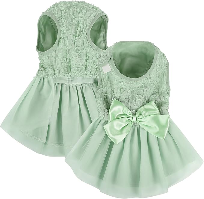 ASENKU Dog Dress Pet Wedding Dress Princess Lace Puppy Birthday Party Outfit Formal Apparel Girl for Small Medium Dogs Cats (XX-Small, Green)