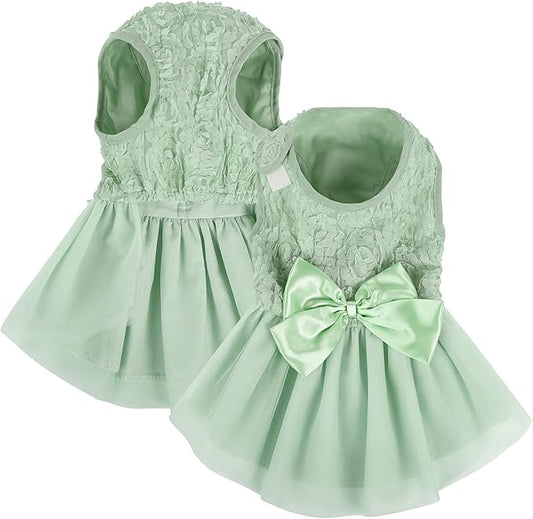 ASENKU Small Dog Dress Pet Wedding Dress Princess Lace Puppy Birthday Party Outfit Formal Apparel Girl for Only Small Medium Dogs Cats (Large, Green)