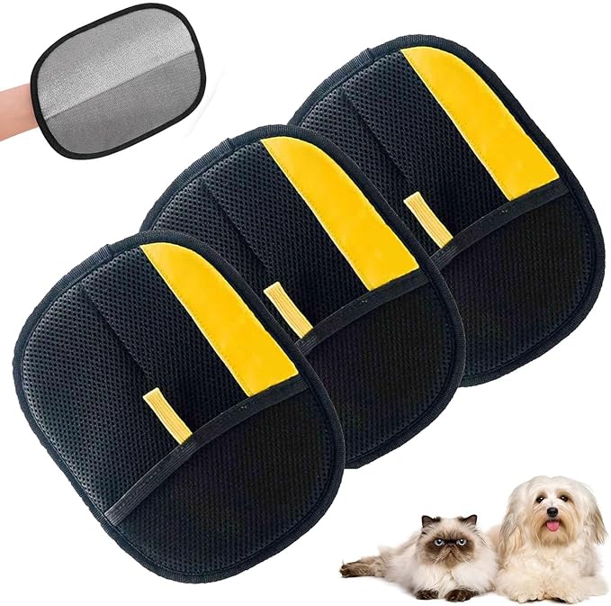 3pcs Pet Hair Removal Glove,Pawbeam Pet Hair Remover for Cats & Dogs,Upgraded Animal Fur Removal Tool, Reusable Cats & Dogs Grooming Gloves for Hair Removal