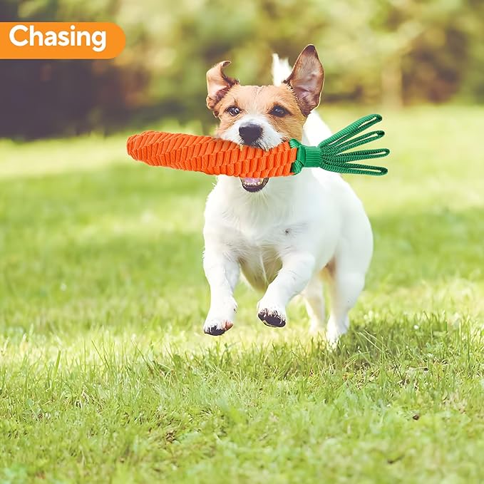 LIFILX Carrot Dog Rope Toy, Tug of War Dog Toy, Cute Puppy Toy with Crinkle Paper Tags
