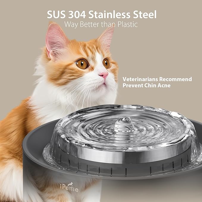 iPettie Cake Dog Water Fountain, 8L/2.1Gal Large Capacity Automatic Dispenser, Wireless Pump Filtered Waterer Purifier with BPA-Free Stainless Steel Bowls, Dishwasher Safe, Grey