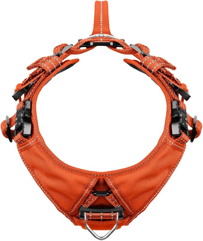 ICEFANG Dog Strap Harness with All-Metal Hardware,for Medium Sized Dog,K9 Vest,Y-Shape Soft Padding,Adjustable Pet Harness,No-Pull Front Leash Clip (Medium (Pack of 1), Orange)