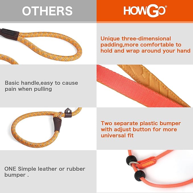 Howgo Dog Slip Lead Dog Leash, Training Lead, No-Pull Slip Leash and Collar, Heavy Duty & Durable Nylon, Padded Handle, for All Breeds (Multicolor, 3.6FT)
