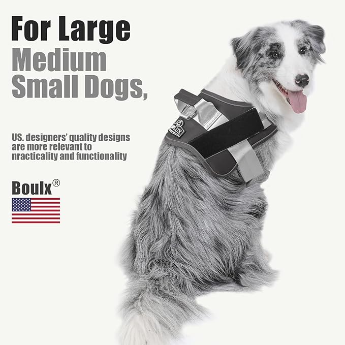 Bolux Dog Harness, No-Pull Reflective Dog Vest, Breathable Adjustable Pet Harness with Handle for Outdoor Walking - No More Pulling, Tugging or Choking (Black, XXL)
