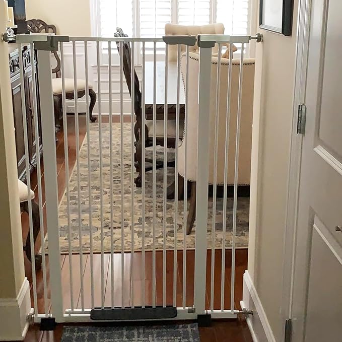 51 Inch Extra Tall Baby Gate Auto Close Cat Gate Adjustable 29.92"-43" Wide Pressure Mounted Pet Gate for Doorways,Stairs, House (White, 51.18 inch)