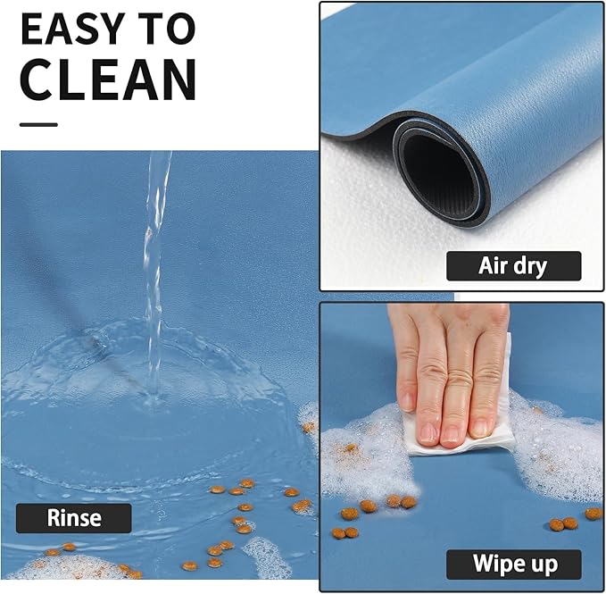 Pet Feeding Mat - Absorbent Dog Mat for Food and Water, No Stains Cat Bowl Mat, Easy to Clean Pet Placemats, Quick Dry Dog Water Dispenser Mat for Messy Drinkers | Paw Blue 16"x 24"