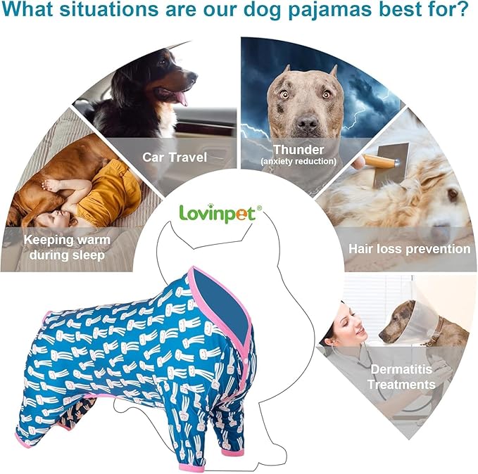 LovinPet Large Dog Jumpsuit, Dog Pjs, Lightweight Stretchy Fabric, Blue Octopus Print Dog Jumpsuit, Onesies for Dogs, Pitbull Shirt, Pajamas for Pitbulls, Easy to Wear Large Dog Clothes, 2XL