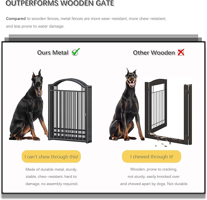 4NM Metal No Drilling Expandable Dog Gate, Extra Wide 96", Extra Tall 32" Free Standing Pet Gate with Door, Gates for Dogs Outdoor or Indoor, with 3PCS Support - Black