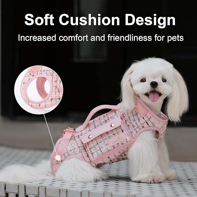 Dog Lift Harness Dog Carrier Dog VES Harness Adjustable Dog Leash with Small Puppy Treat Bag（Pink,XS）