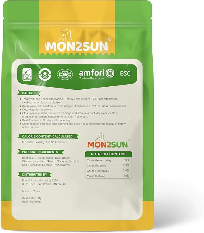 MON2SUN Dog Treats, Triple Flavor 6 Inch Chicken Liver Duck and Chicken Wrapped Rawhide Sticks, Teeth Cleaning Snacks for Medium Dogs, 17.6 oz (10 Count-Pack of 1)