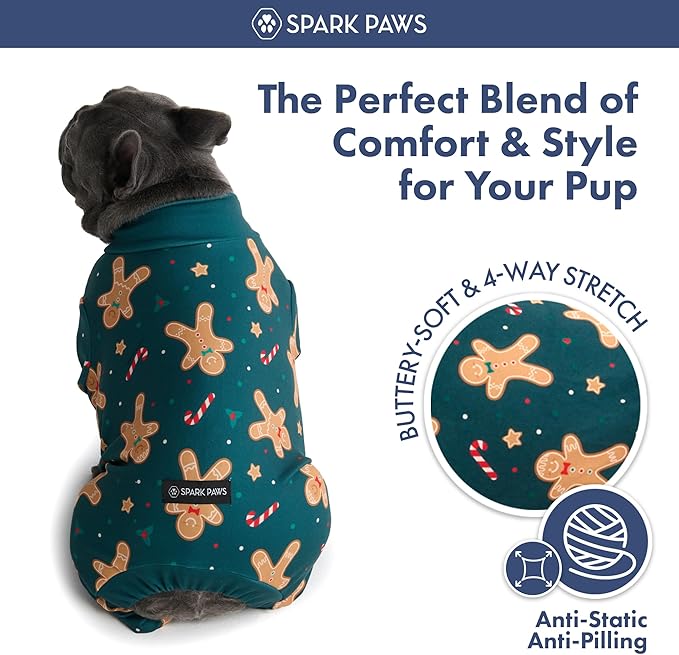 Spark Paws Dog Christmas Pajama, Dog Recovery Suit Male, Onesie, Ultra-Soft and 4-Way Stretch, for Small Medium and Large Breeds - Gingerbread Man - 4XL