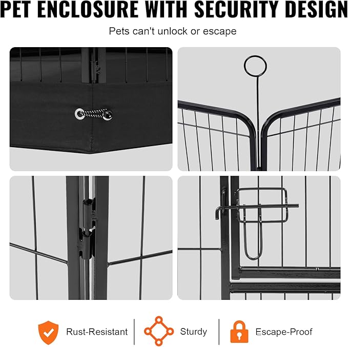 VEVOR Foldable Dog Playpen, 8-Panel Metal Pet Exercise Pen, 24"x24" Dog Fence with Door, Storage Bag, Top Cover, and Bottom Pad for Indoor and Outdoor Use - Ideal for Dogs, Cats, and Small Animals
