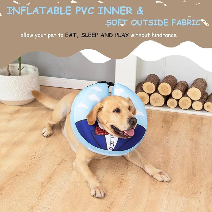 Inflatable Dog Cone Collar,Waterproof Soft Dog Donut Cone for Large Medium Small Dogs Cats, Recovery Pet E-Collar Alternatives After Surgery (Suit Blue, Medium+)