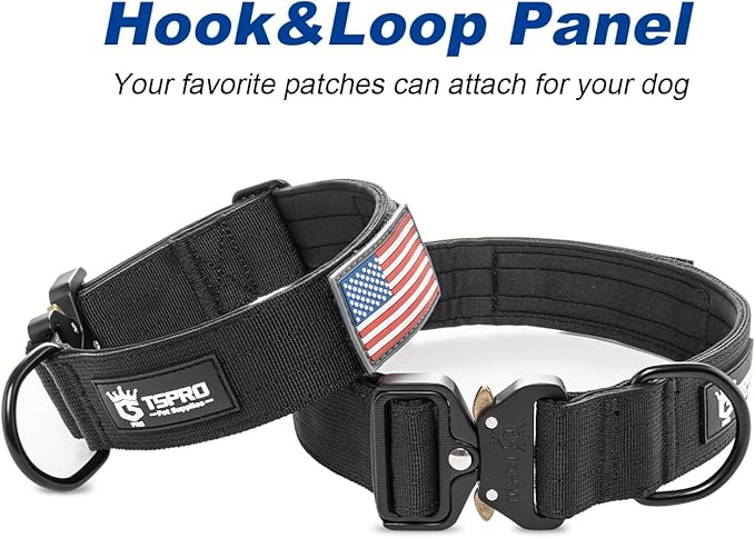 TSPRO Premium Dog Collars Tactical Dog Collar with Patch and Heavy Duty Quick-Release Metal Buckle Durable Thick and Adjustable for Medium to Large Dogs (Camo Pink L)