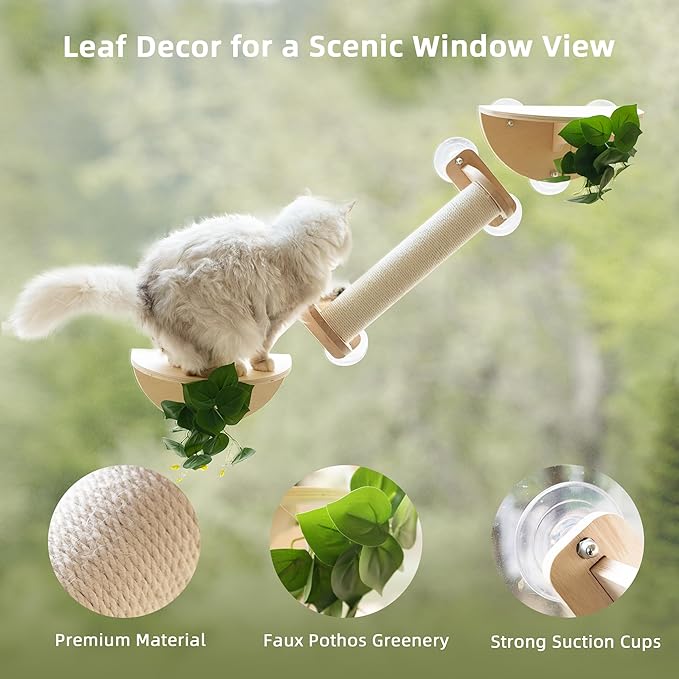 Meowoou Cat Window Scratching Post with Climbing Steps and Perches Wooden Window Mounted Cats Bed for Indoor Cats with Suction Cups(3 Pcs Cat Window Climber Set)