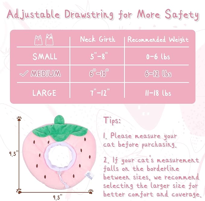 ANWA Adjustable Cat Cone Collar Soft, Cute Cat Donut Collar After Surgery, Kitten Recovery Cones to Stop Licking