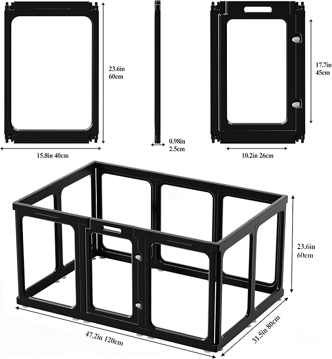 Clear Acrylic Dog Playpen with Door, for Puppy Rabbit Transparent Pet Pen, Black Dog Playpen Indoor, Dog Fence, Easy Assemble & Cleaning Dog Pen for Small & Medium Dogs (23.6“ Height, 10PCS)