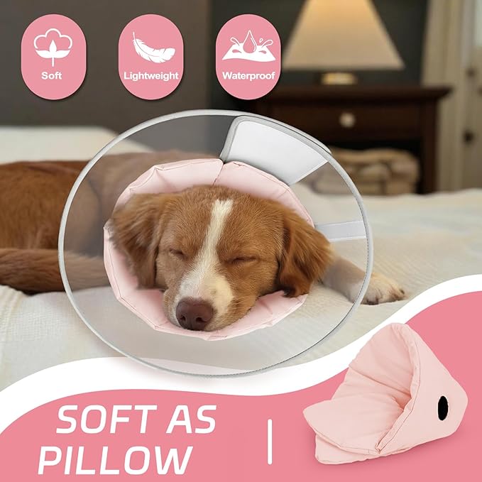 Dog Cone Collar to Stop Licking, Clear Elizabeth Recovery Collar with Soft Pad for Large, Medium, Small Dogs, Pet Head Cone Alternative After Surgery, Neutering, Injury (M)