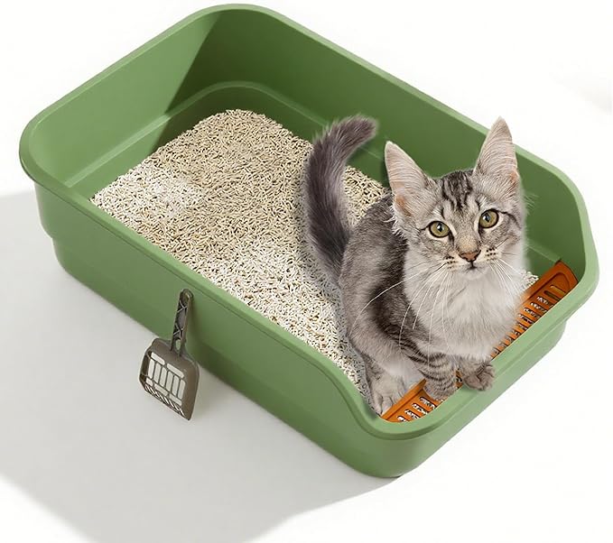 Gefryco Extra Large Cat Litter Box with High Sides, Side Entry Kitty Litter Boxes for Indoor Cats, Anti Splashing (Green)