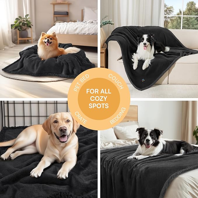 Waterproof Pet Blanket, Liquid Pee Proof Dog Blanket for Sofa Bed Couch, Reversible Sherpa Fleece Furniture Protector Cover for Small Medium Large Dogs Cats, Black Small（40" x 28"）