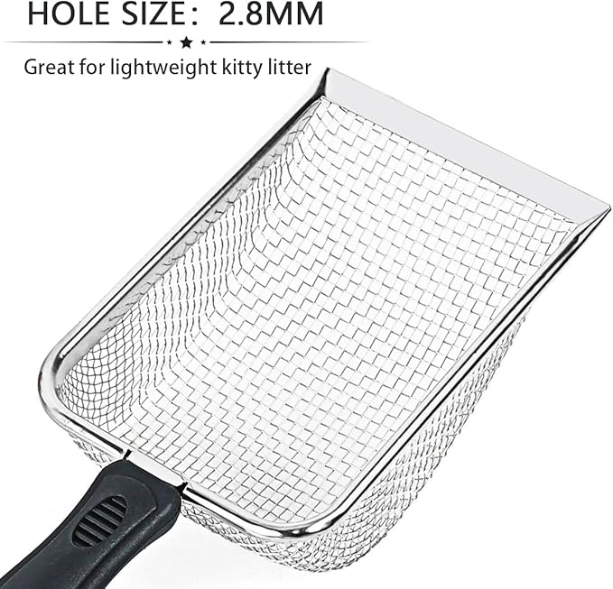 Cat Litter Scoop,Kitty Litter Scoop with Stainless Steel Mesh, 2.8mm Hole Scoop for Cat Litter,Chicken Coop Sand, Beach Sand