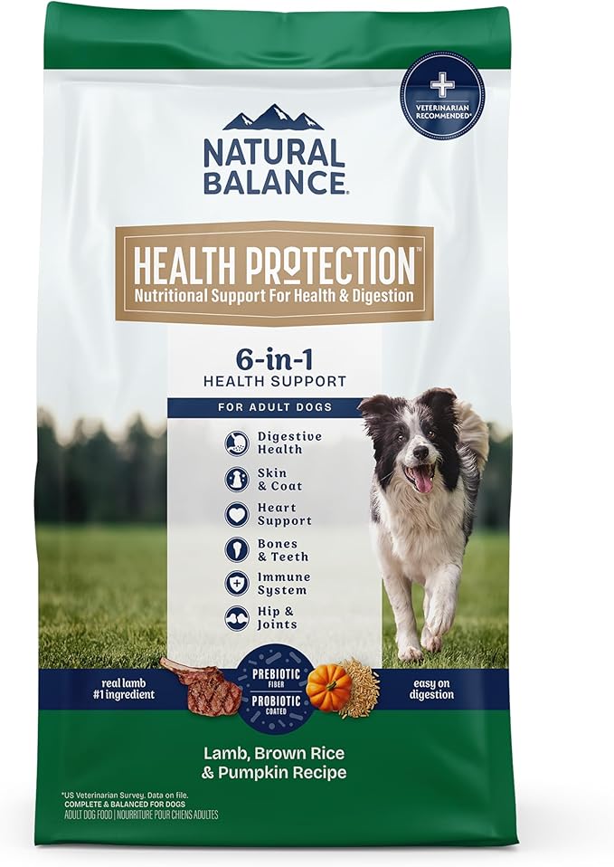 Natural Balance Health Protection Dry Dog Food – Whole Body Health, Easy on Digestion Dog Food Made with Lamb, Brown Rice & Pumpkin for Dogs - 24lbs.