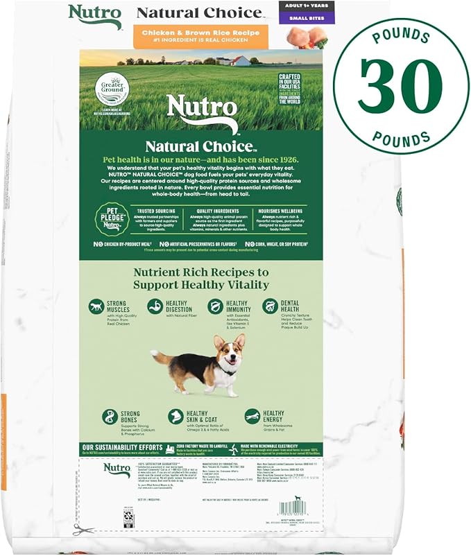 Nutro Natural Choice Small Bites Adult Dry Dog Food, Chicken and Brown Rice Recipe, 30 lbs.
