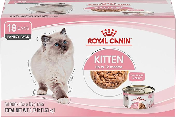 Royal Canin Feline Health Nutrition Kitten Thin Slices in Gravy Cat Food, 3 oz (Pack of 18)