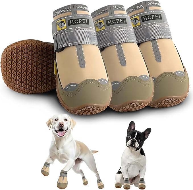 Hcpet Dog Boots Waterproof Dog Shoes for Medium Large Dogs, Anti-Slip Dog Booties Paw Protector for for Hot Pavement Winter Snow Hiking with Reflective Straps 4PCS, 3 (width 1.77 inch) for 31-38 lbs