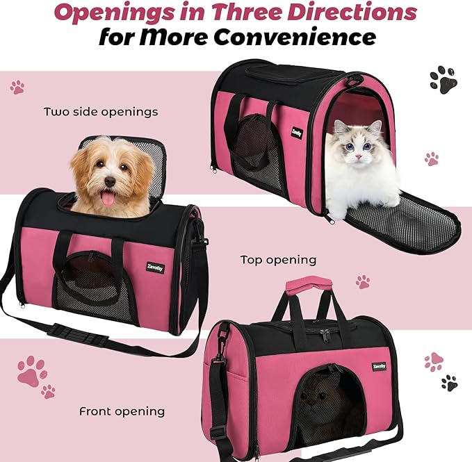 Zavothy Collapsible TSA Approved Pet Carrier for Cats & Dogs (Up to 15 Lbs, 16.54"x11.42"x9.84") – Soft-Sided Airline Travel Carrier, Pink