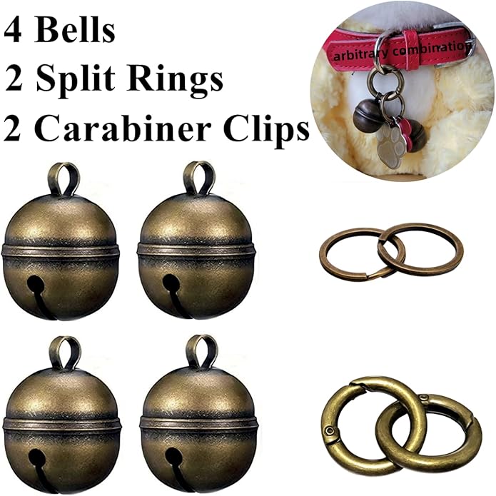 Dog Bells for Pet Tracking, 4 Extra Loud Dog and Cat Bells for Collar,Copper Bells with Quick Clips