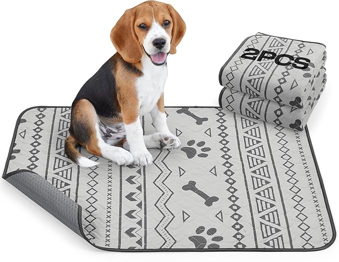LOOBANI Washable Pee Pads for Dogs: 2-Pack Leak-Proof and Non-Slip Reusable Puppy Pads, Super Absorbent Whelping Pads for Potty Training, Playpens, Crates, Floors, Beds, and Couches, 24x36 in