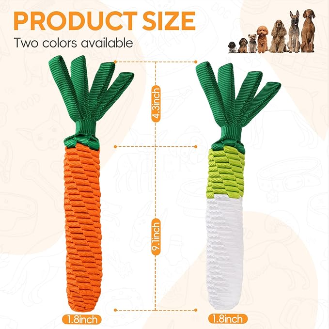 LIFILX Carrot Dog Rope Toy, Tug of War Dog Toy, Cute Puppy Toy with Crinkle Paper Tags
