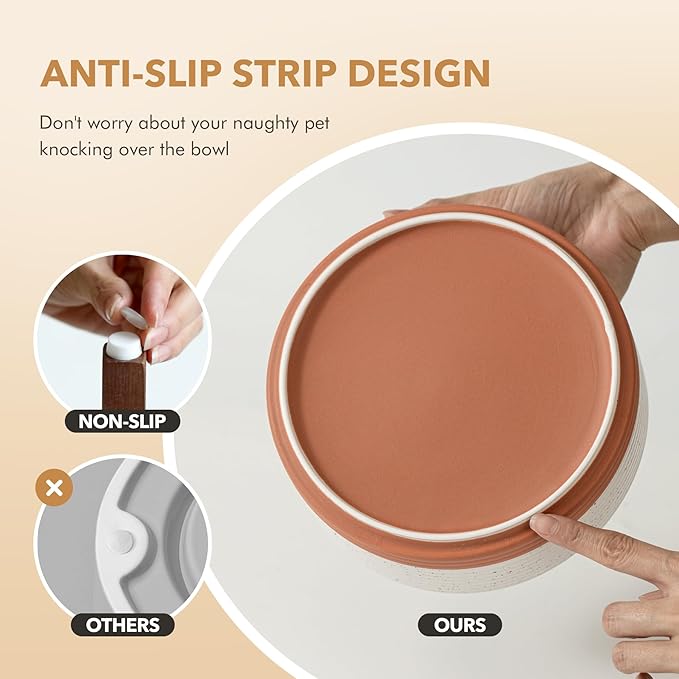 Ceramic 8.2inch Raised Dog Bowl Set, Elevated with Acacia Wood Stand, Food and Water Bowl for Large Breed Dogs, Weighted Pet Dishes(60oz, Vanilla White)