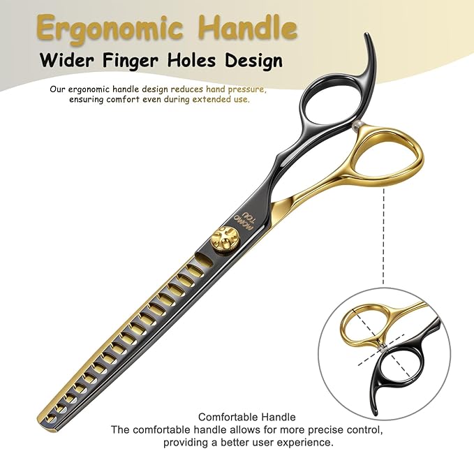 7.5'' Chunker Dog Grooming Scissors with Decorative Screw Sharp and Durable Black and Golden 440C Stainless Steel Dog Thinner Shears Easy Use for Groomers and Beginners.