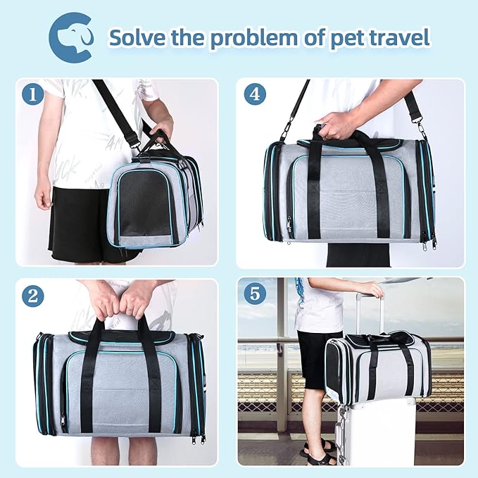 Cat/Dog Airline Approved Expandable Pet Carrier for Small Pets - Removable Pad, Pockets, TSA Compliant