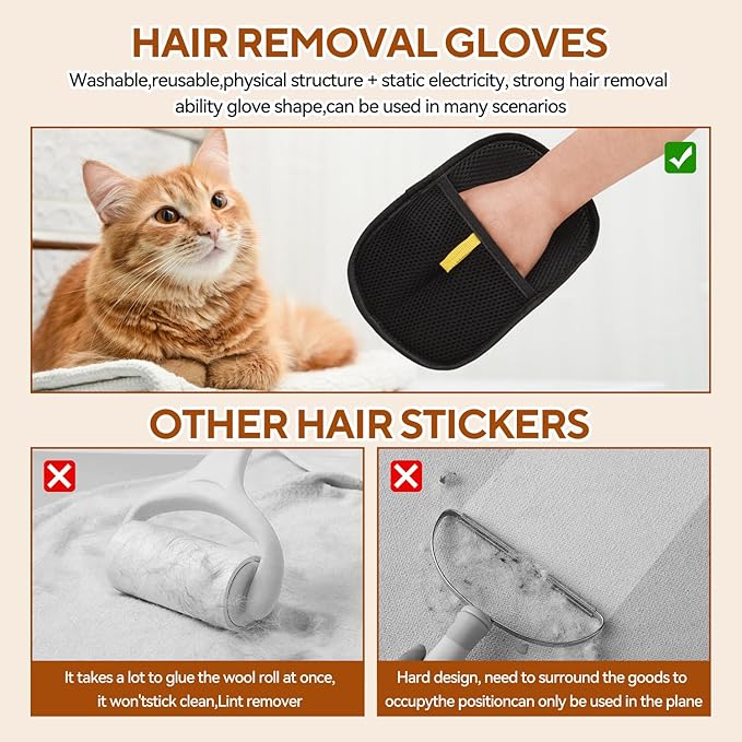 2 Pack Pet Hair Remover Gloves, Electrostatic Grooming Gloves for Dogs & Cats, Double-Sided Deshedding for Furniture, Carpet,The Magic Brush pet Hair Remover