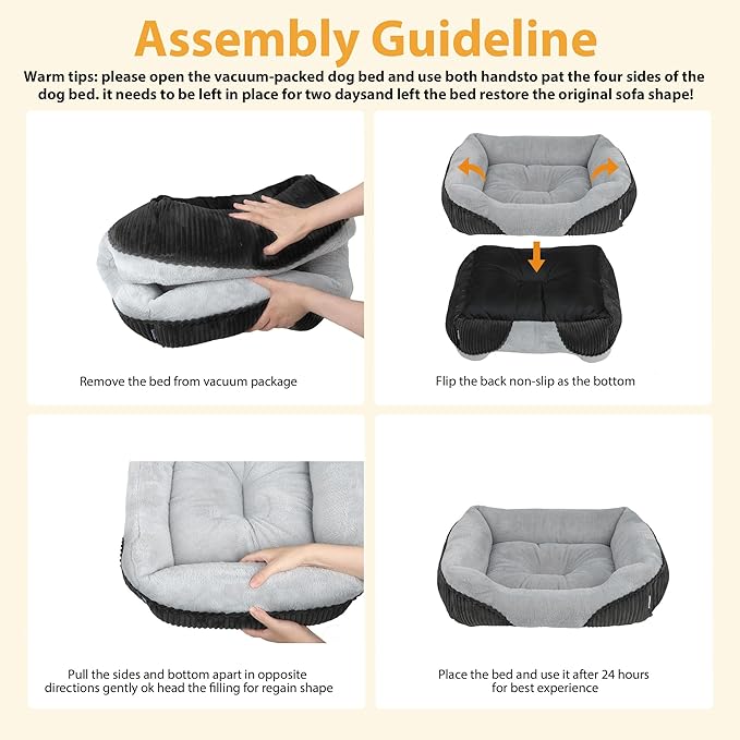 Washable Orthopedic Dog Bed - Soft Calming Pet Cuddler with Anti-Slip Bottom, Durable Plush Puppy Bed for Sleeping and Resting, Medium(25"x21"x7")