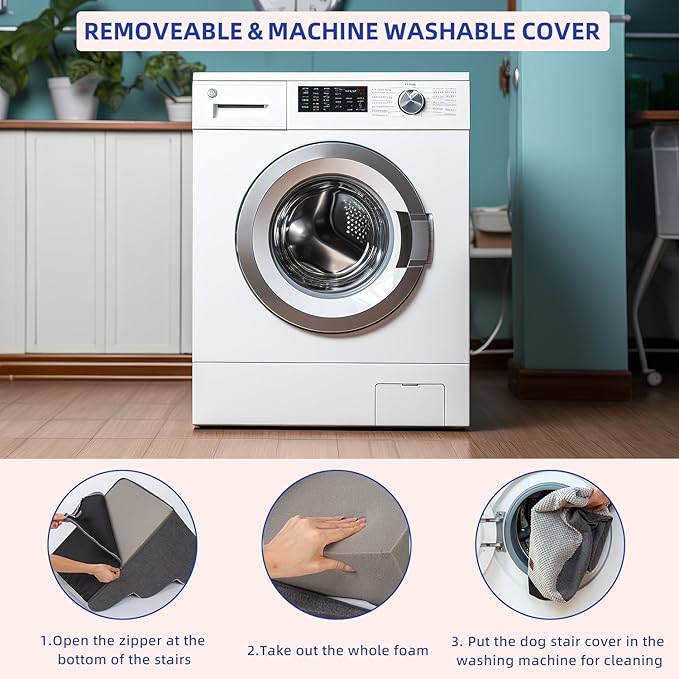 Pettycare Dog Stairs Ramp for High Beds and Couch,Curved Dog Steps for Small Pets, Pet Stairs Non-Slip Balanced Portable Puppy Ramp Indoor, 3 Steps,Grey