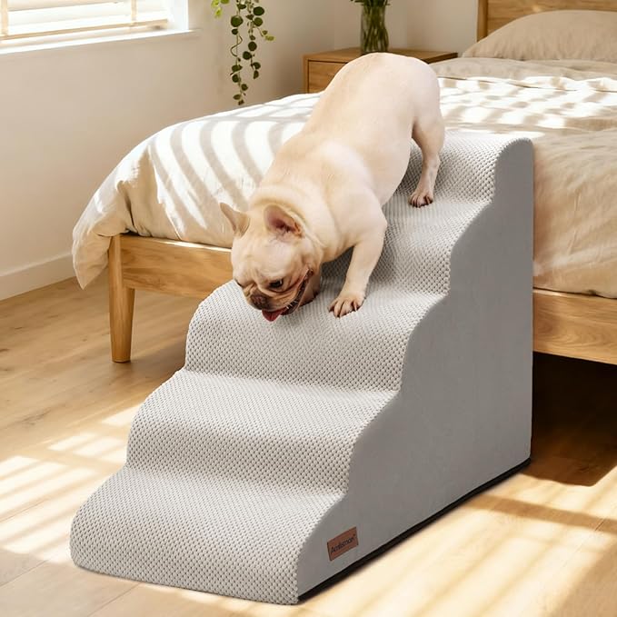 Dog Stairs for High Bed,5 Step Dog Ramp for Small and Medium Dogs,Pet Stairs with Non-Slip Bottom for Puppy, Older Cat,Indoor Pet Steps,Comfort,Durable,22.4" H,Light Grey